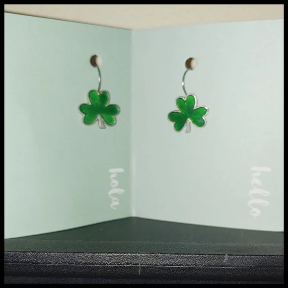 Vintage Hallmark Shamrock Earrings, Marked - Picture 1 of 3